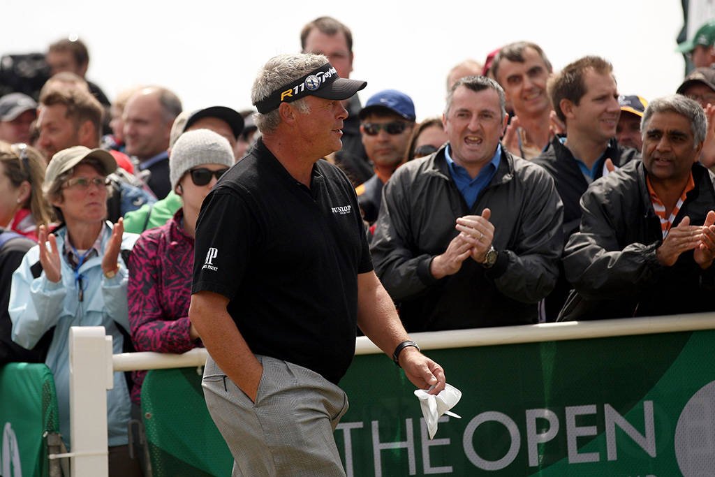 Darren Clarke receives encouragement from fans at Royal St George's